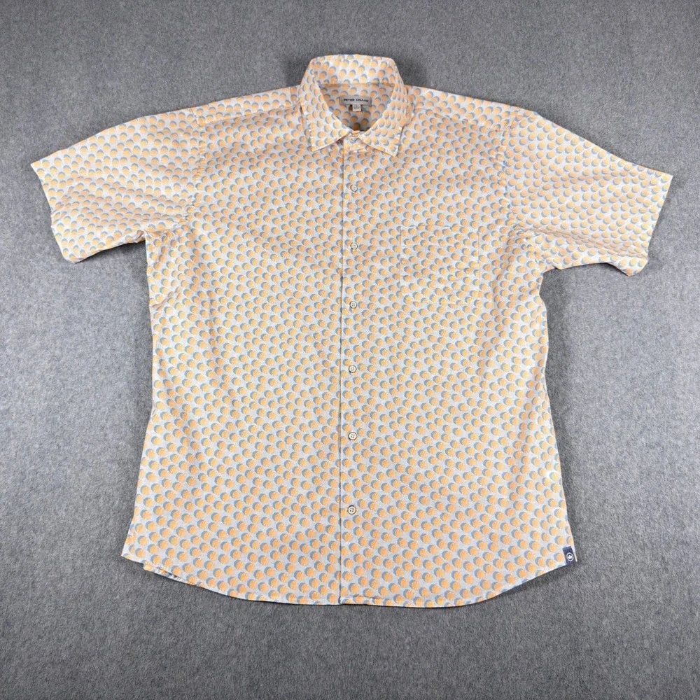 PETER MILLAR Mens L Umbrella Throwing Shade Shirt Button Short Sleeve - Picture 1 of 5